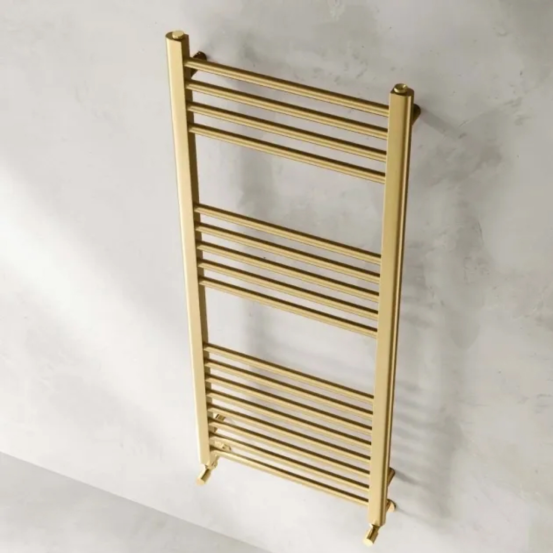 Straight Heated Towel Rail 1200x500mm – Brushed Brass Gold by Dream Bathroom Collection, Radiator material for bathroom renovation